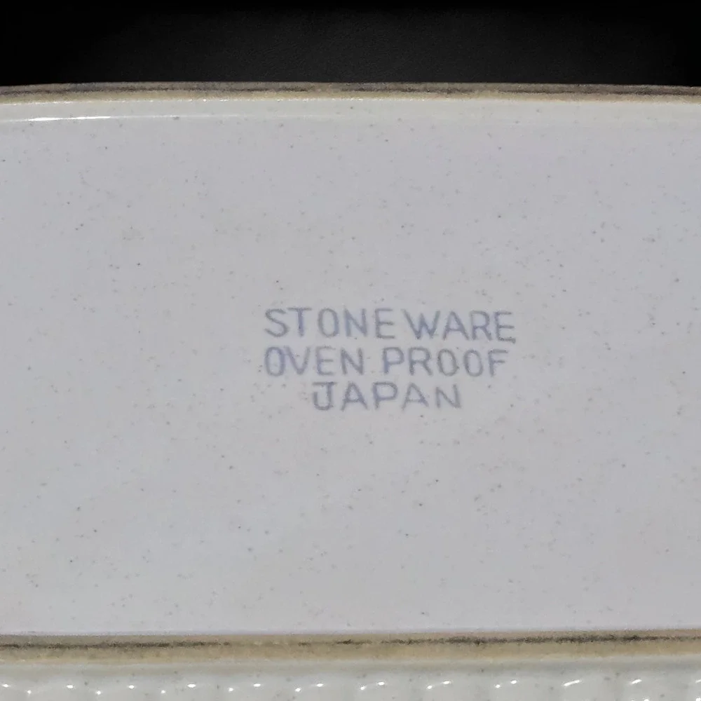 Vintage Stoneware Cream Speckled Japan Ribbed Mini Baking Dish Casserole Pan